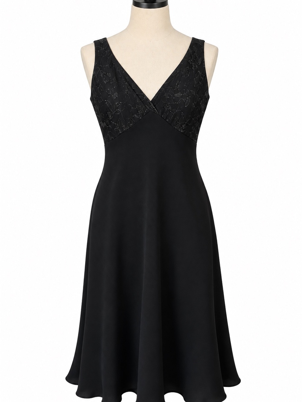 Evan Picone Black V-Neck Embellished Bodice Slip Dress